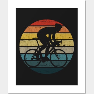 Bicyclist Silhouette On A Distressed Retro Sunset design Posters and Art